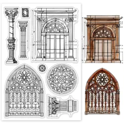 Vintage Architectural Clear Stamps Windows Background Silicone Clear Stamp Seals Pillars Transparent Stamps for DIY Scrapbooking
