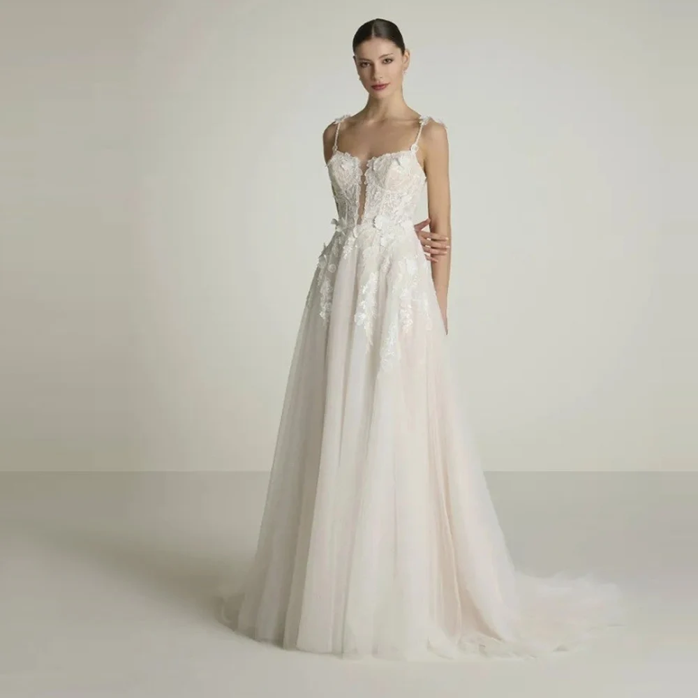 

2025 Sweetheart Collar Women Wedding Dresses Elegant Lace Printing A-Line Prom Gowns Mopping Length Vestidos De Novia Customized