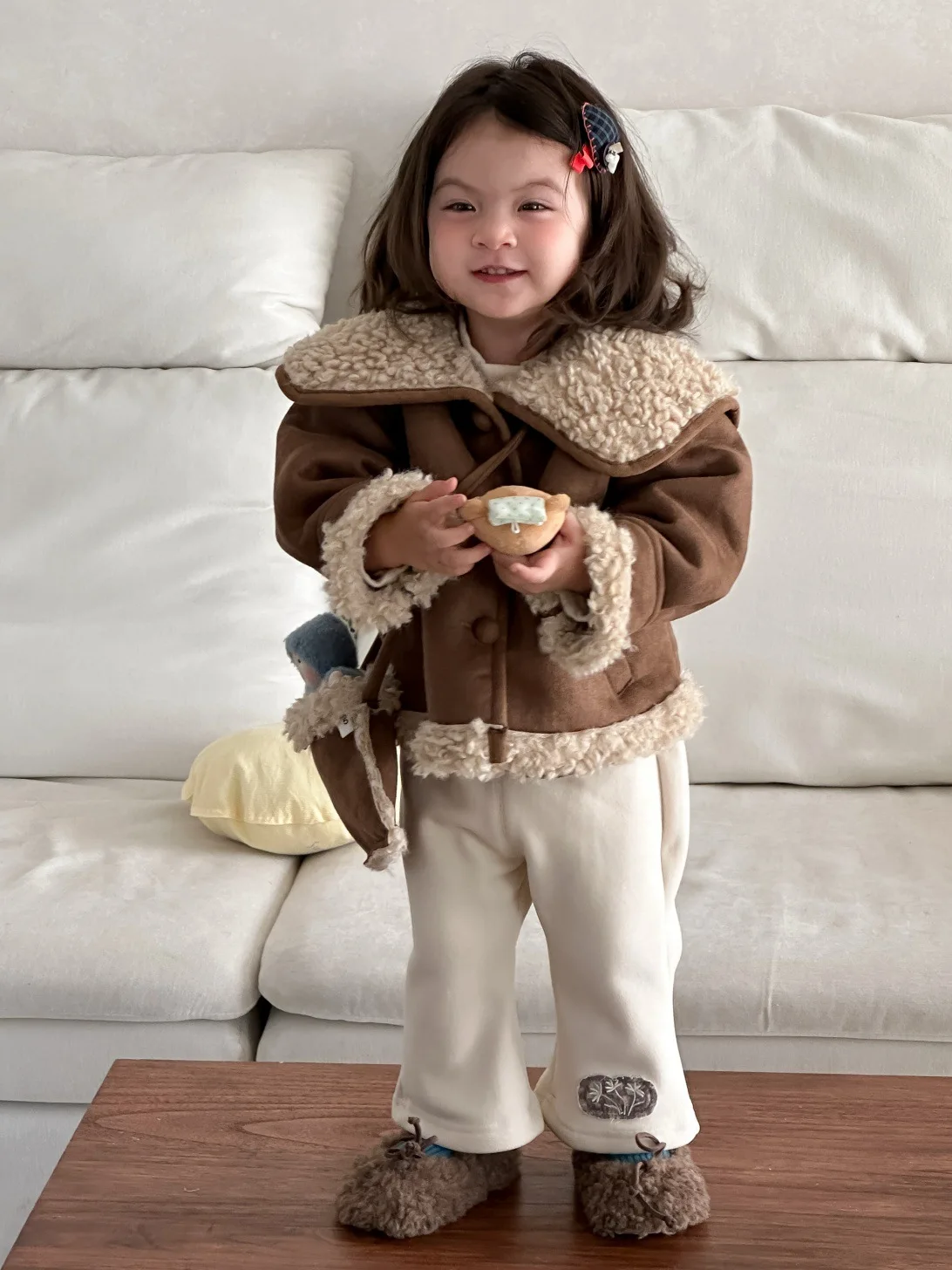 معطف شتوي جديد للأطفال لعام 2025 بأكمام طويلة من القطيفة للفتيات الرضع بالإضافة إلى سترة مخملية سميكة غير رسمية + حقيبة معطف طفل صغير دافئ بطية صدر السترة #3
