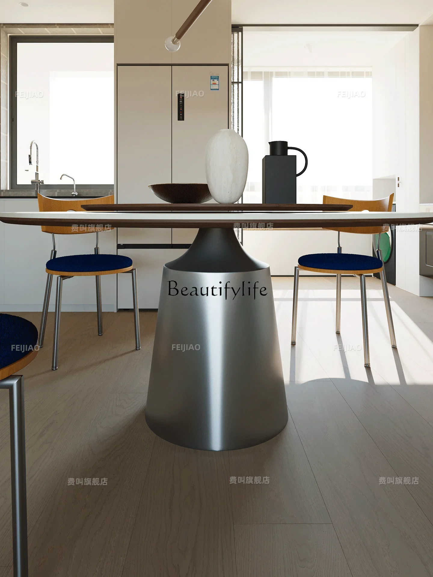 

yj5 Slate round dining table Modern simple home with turntable Premium sense