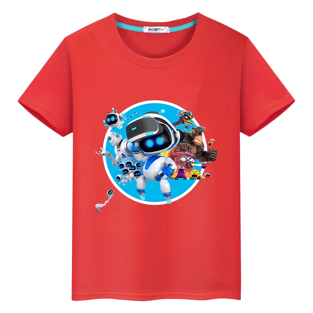 Game Astro Bot print Kawaii t shirt for kids boy 10years 100%Cotton Tops anime Short Cartoon t-shirt y2k one piece girls clothes