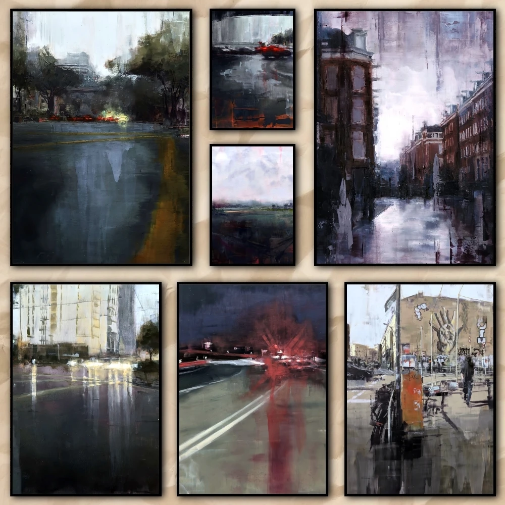 black oil painting Lonely city Painting Calligraphy pictures Room bedroom interior wall decoration Canvas Poster art mural