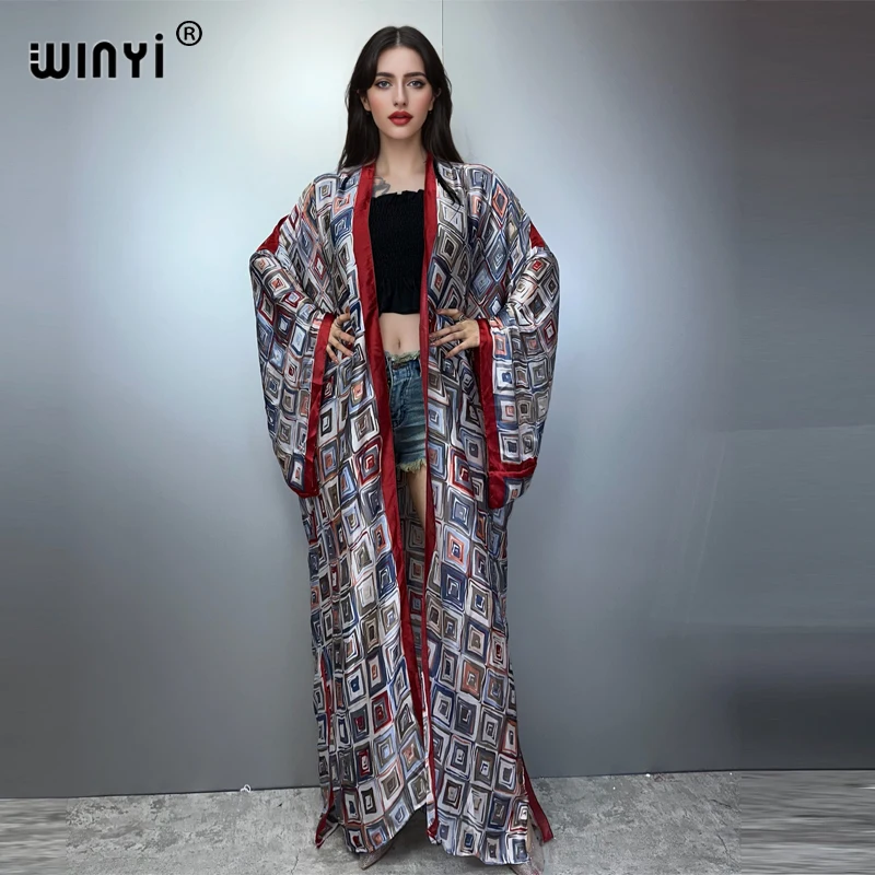 

WINYI Африканские кимоно с принтом в стиле бохо, длинные платья для женщин, кардиганы, пляжная одежда, кафтан, пляжное накидка, летнее платье, пальто макси