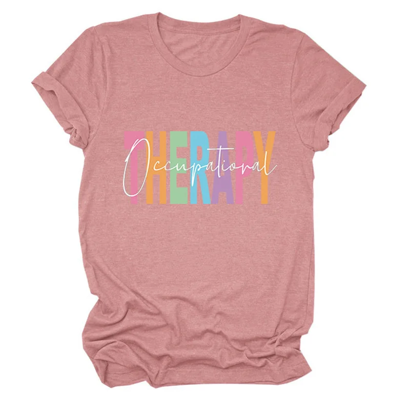 New summer fashion cotton women's casual comfortable short sleeve T-shirt THERAPY print comfortable vintage round neck top