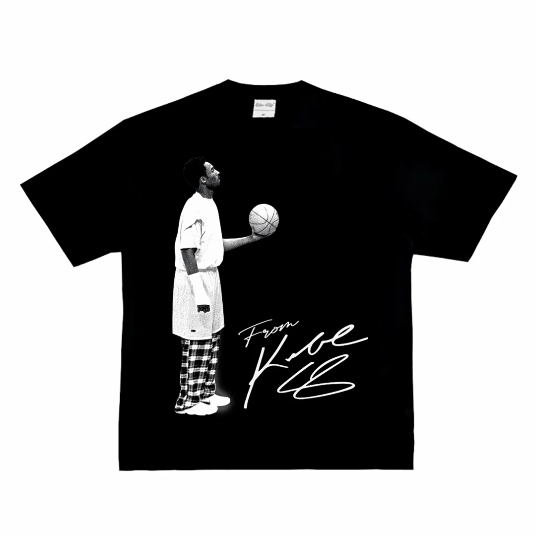 Kobe Looked Up At The American Heavy Cotton Digital Direct Spray To Do Old Street Hip-hop Basketball Long Short Sleeve TT Shirt