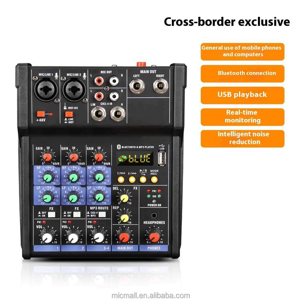 Small 4-channel Mixing Console High Quality Home Performance Outdoor Stage Device