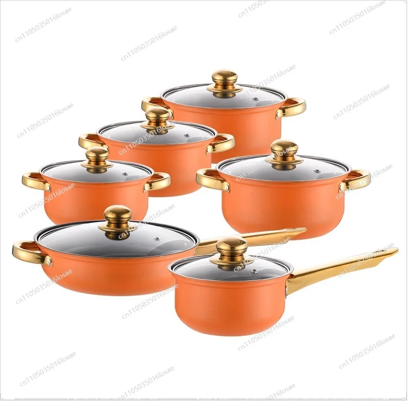 

Pot Set Color, Stainless Steel Pan Non-stick Frying Pan Set, Soup Pot Household 12-piece Set