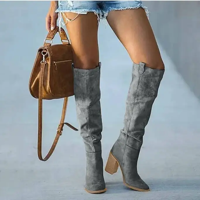 

Women's Knee High Boot Women Chunky Block High Heel Pull On Classic Chelsea Long Boots
