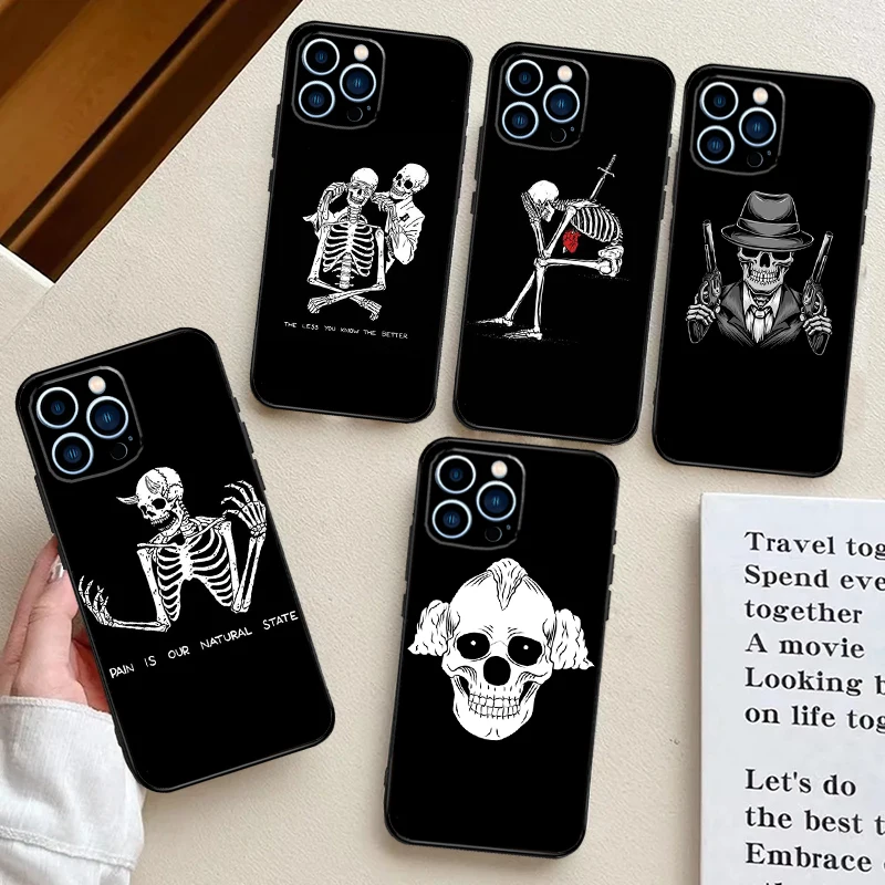 Death Skull Bones Clown Circus Phone Case For iPhone 14 13 11 12 Pro Max Mini XR XS X 7 8 Plus 15 16 Pro Max Cover