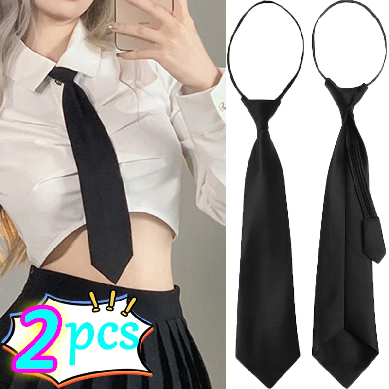 1/2pcs Retro Simple Ties Unisex All-match Zipper Bow Tie Security Uniform Suit Lazy Neck Black Clip On Tie Clothing Accessories