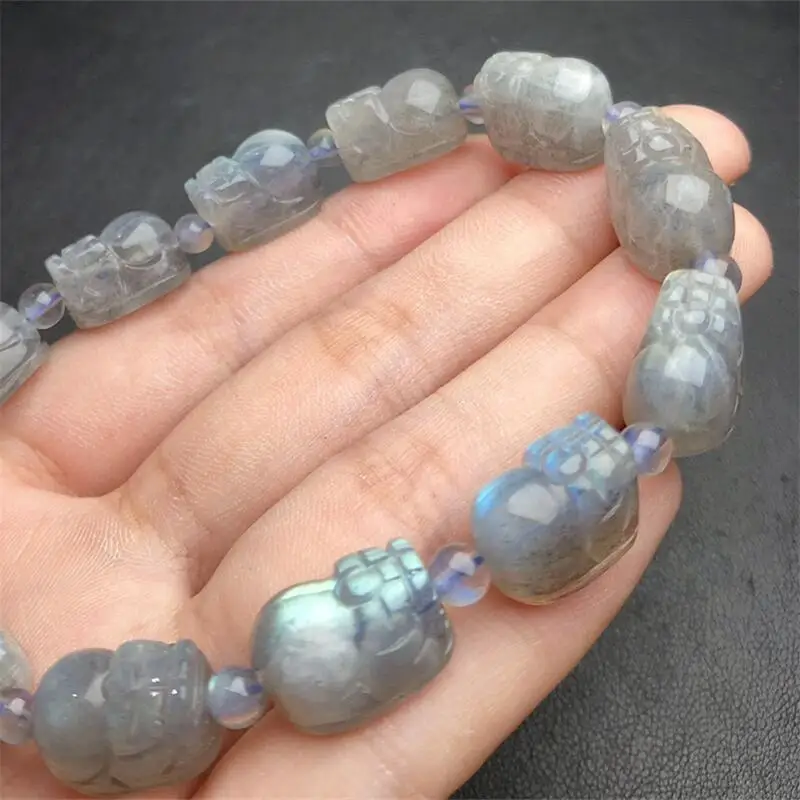 10MM Natural Gray Moon Stone Pixiu Bracelet Reiki Healing Fengshui Stone Fashion Jewelry For Women Holiday Gift 1PCS