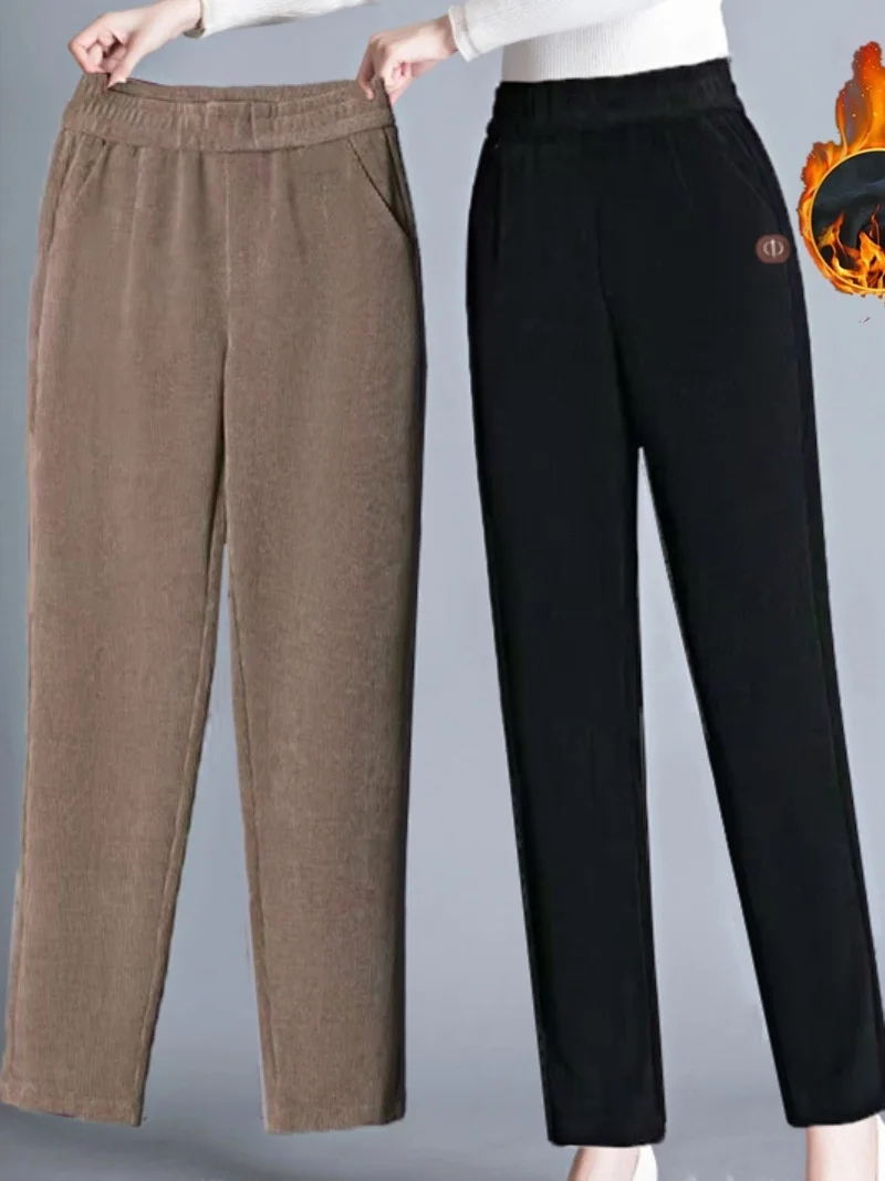 

Зимние эластичные повседневные брюки Thiened Fce с высокой талией, утягивающие универсальные прямые брюки, брюки большого размера на подкладке Fce