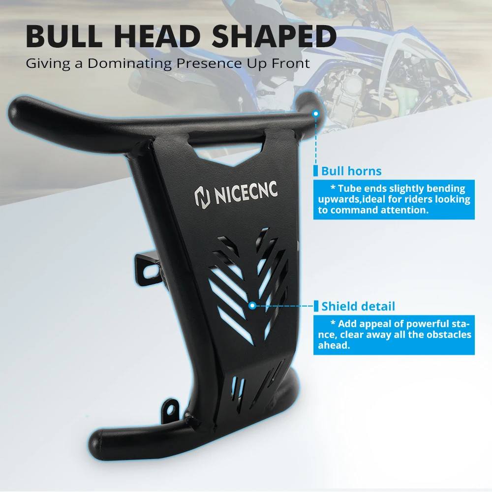 NiceCNC Front Bumper For Yamaha Raptor 700 700R 2016-2024 2023 ATV Bull Head Shaped 1'' Diameter Thickened Aluminum Tube Black