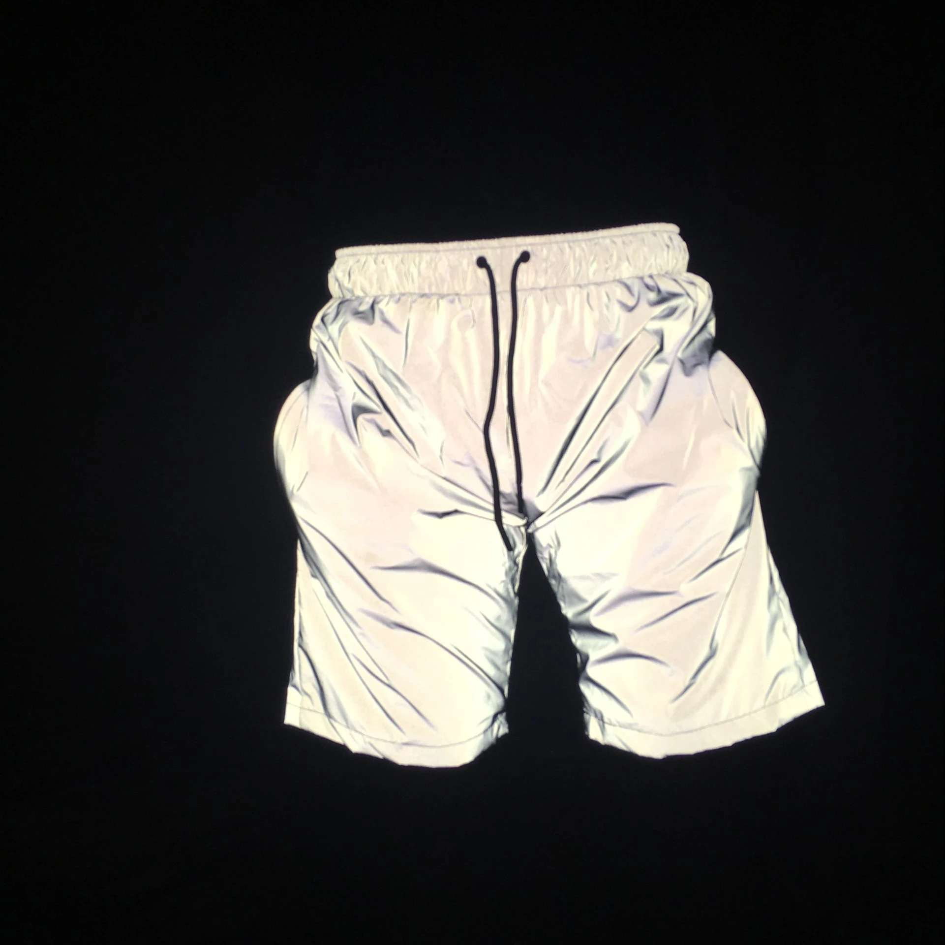 Fashion Holographic Men\'s Gray Reflective White Shorts Festival Party Psychedelic Shiny Board Shorts