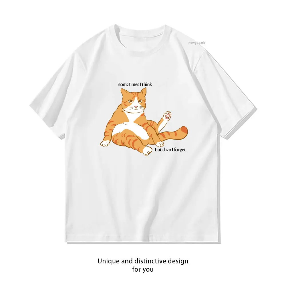sometimes I think but then I forget Orange Cat Cute T-Shirt woman man Casual cotton graphic t shirts Creative Classic shirt