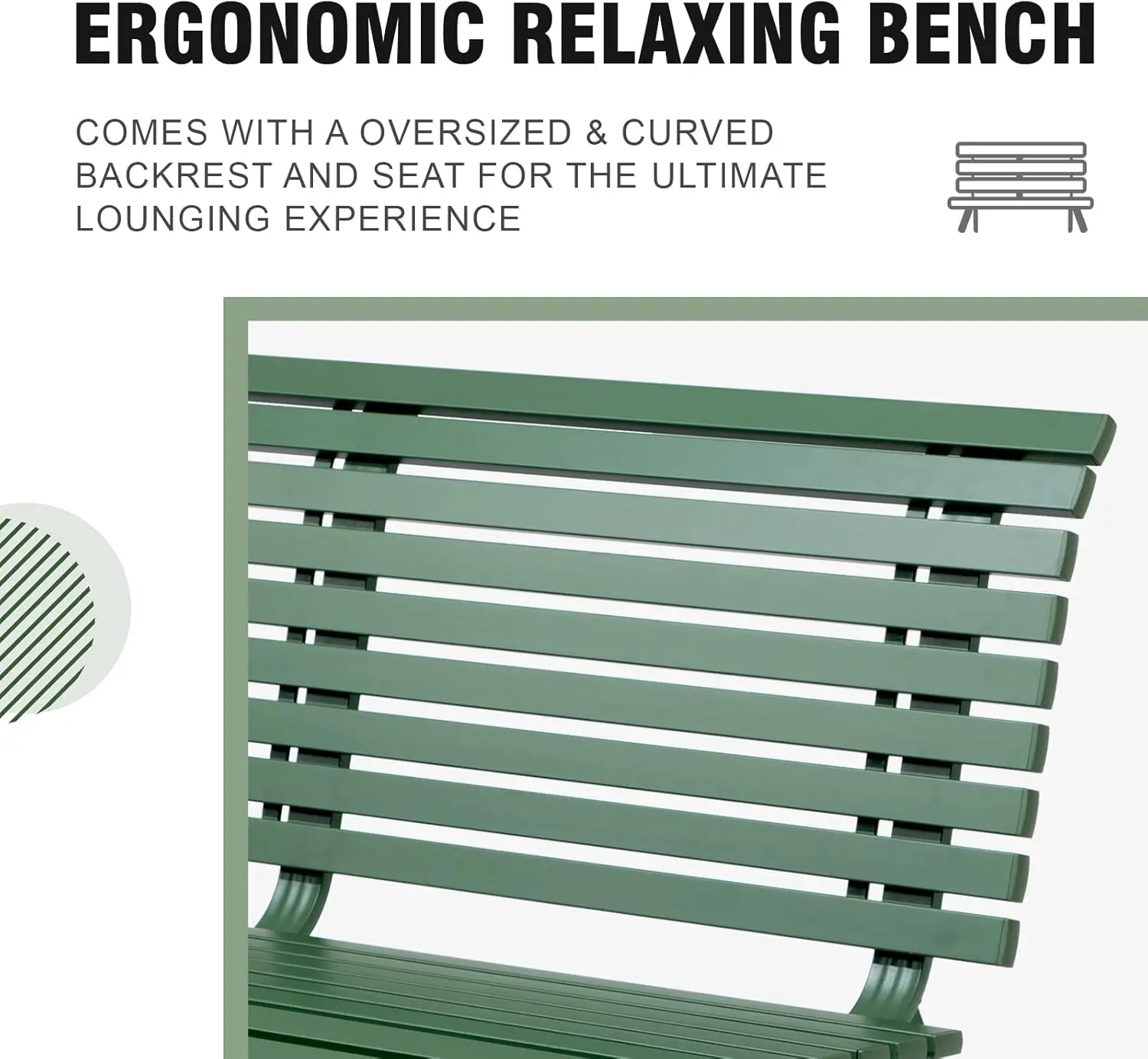 Jardin Outdoor Aluminum Garden Bench, Patio Porch Chair Furniture, Slatted Design w/Backrest, Green