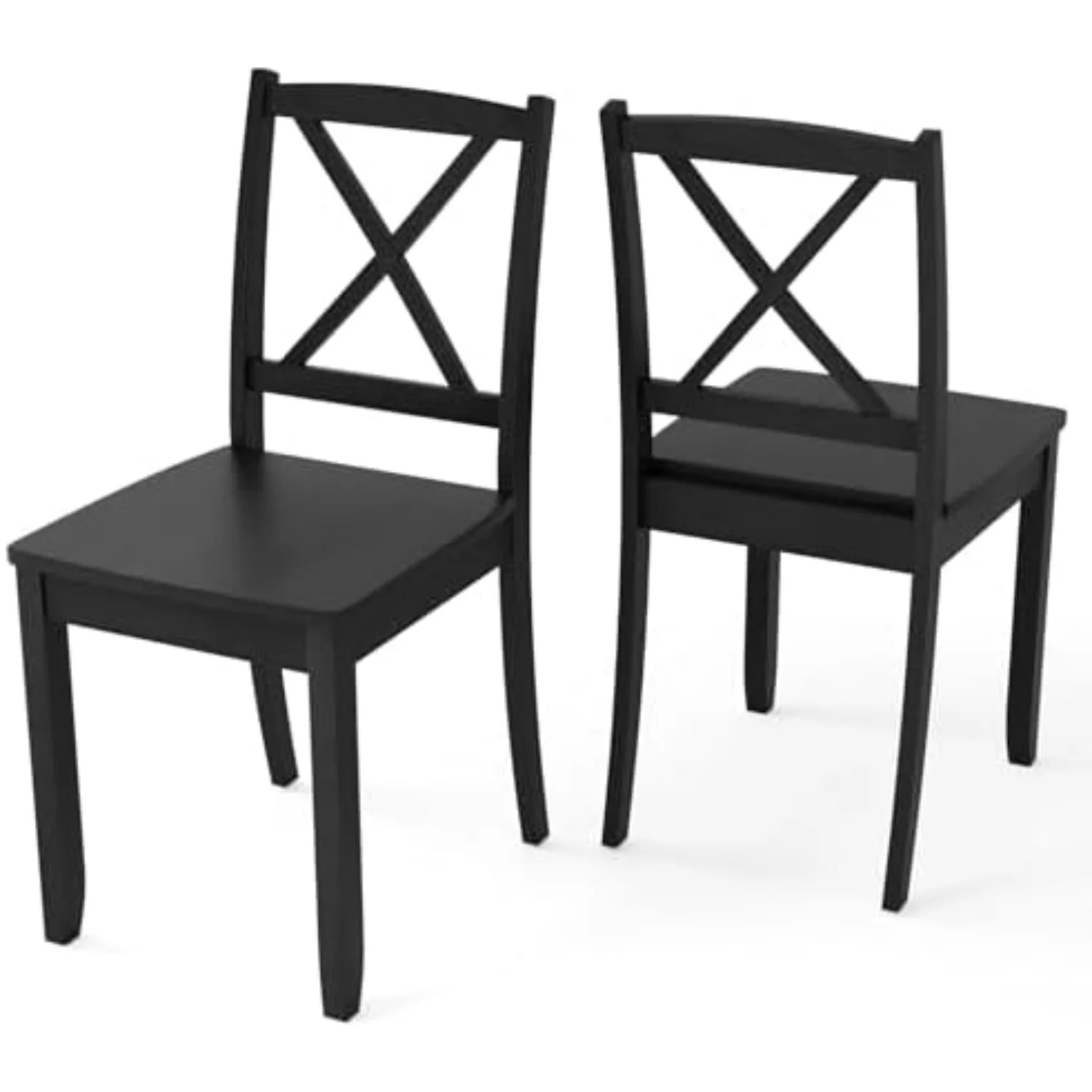 Wood Dining Chairs Set of 2, Armless Kitchen Chairs w/Rubber Wood Legs & Curved Backrest, Farmhouse Cross Back Diner