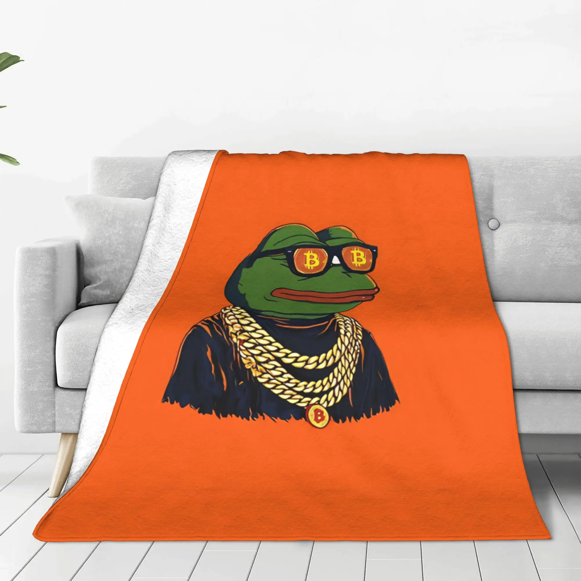 1PC Home Cutecore Bitcoin Pepe the Frog Blanket Super Cosy Plush Home Living Room Sofa Halloween
