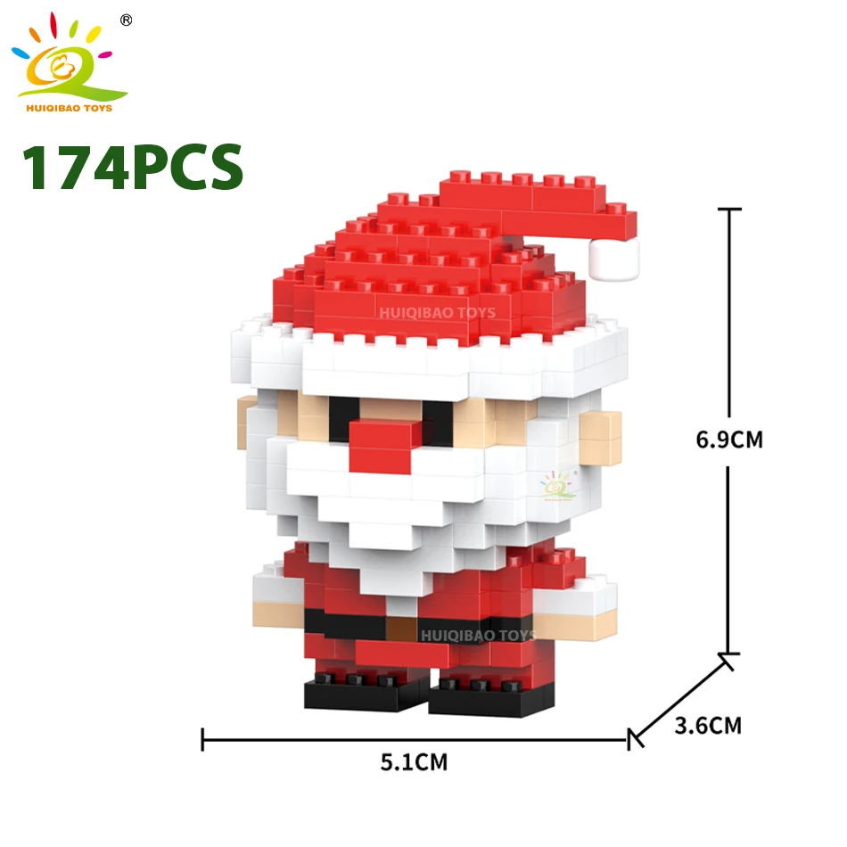 HUIQIBAO MOC Christmas Bell Tree Santa Claus Mirco Building Blocks Ideas Snowman Elk Sled Mini Bricks Toy for Children Xmas Gift