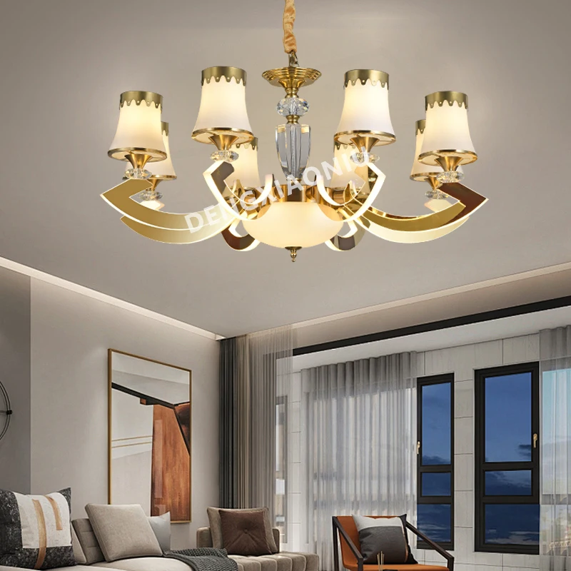 

Post Modern LED Crystal Chandelier Light Living Room Hotel Hall Lighting Fixtures Home Dining Room Lamp With Fabric Lampshade