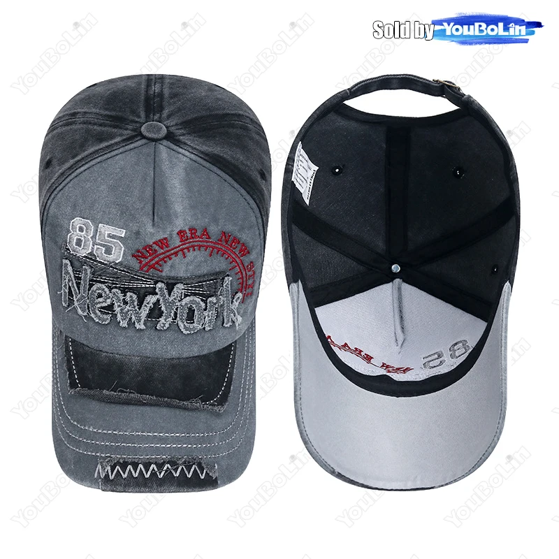 New York Letter Patch Embroidery Brushed Distressed Cotton Adjustable Cotton Hard Top Baseball Cap Sun Hat Trucker Caps Dad Hats
