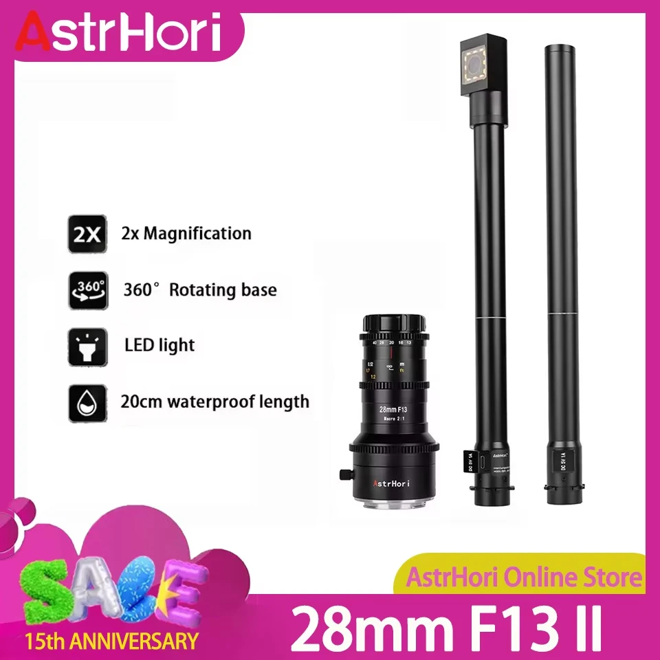 AstrHori 28mm F13 II 2X Macro Probe Lens 90° periprobe and 360° Rotating base for Sony E Canon EF(DSLR) Canon RF Nikon Z