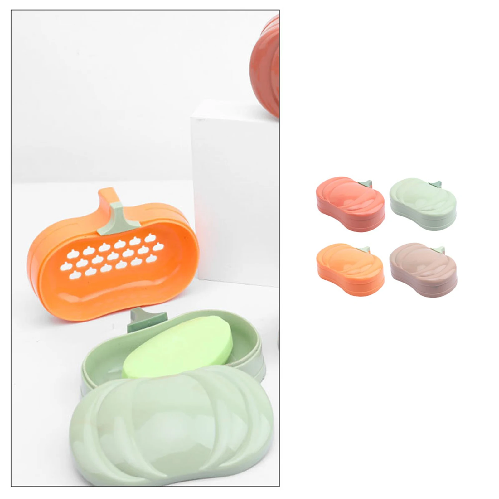 

4pcs Pumpkin Shape Soap Dishes Cute Bath Room Drain Hole Multi Color Random Simple Fashion Environmental PP Material Strong