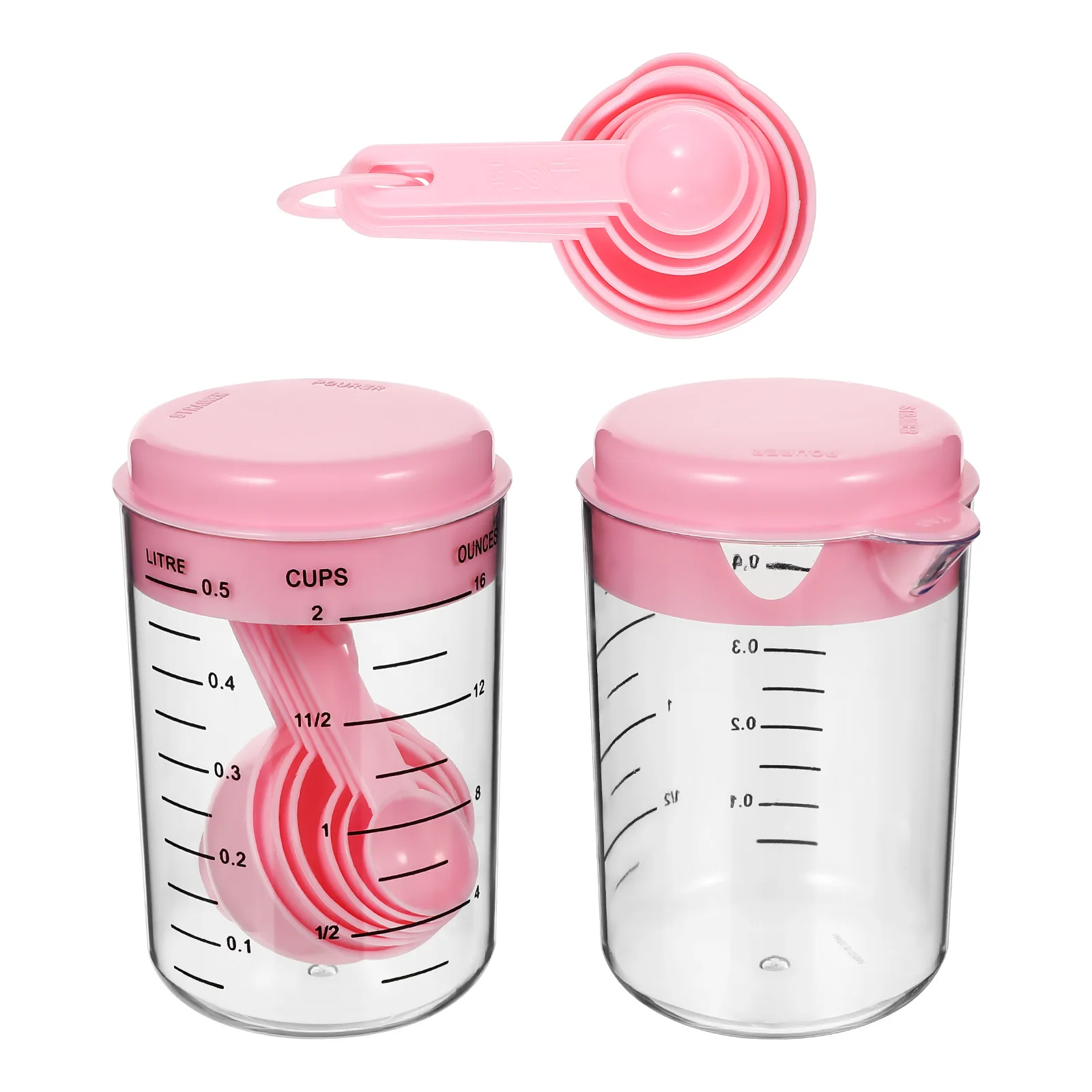 

2 set 2 Sets Measuring Cups Spoons Kitchen Plastic Measuring Cups Set Plastic Baking Tools Clear Scale Food Grade Easy Clean