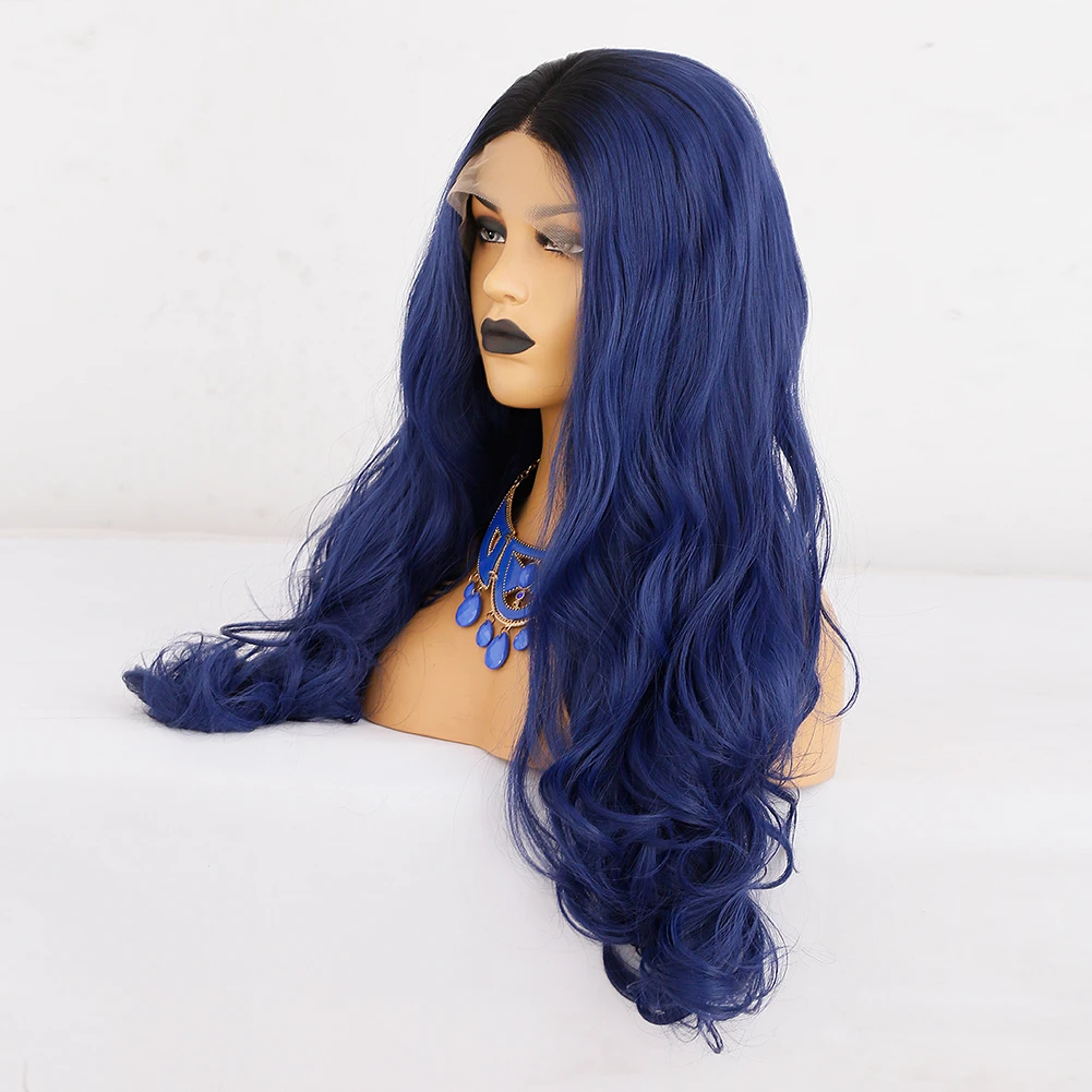 AIMEYA Ombre Blue Synthetic Lace Wigs For Black Women Lace Frontal Wig 13X4 Body Wave Wigs Natural Hairline Cosplay Wig Used