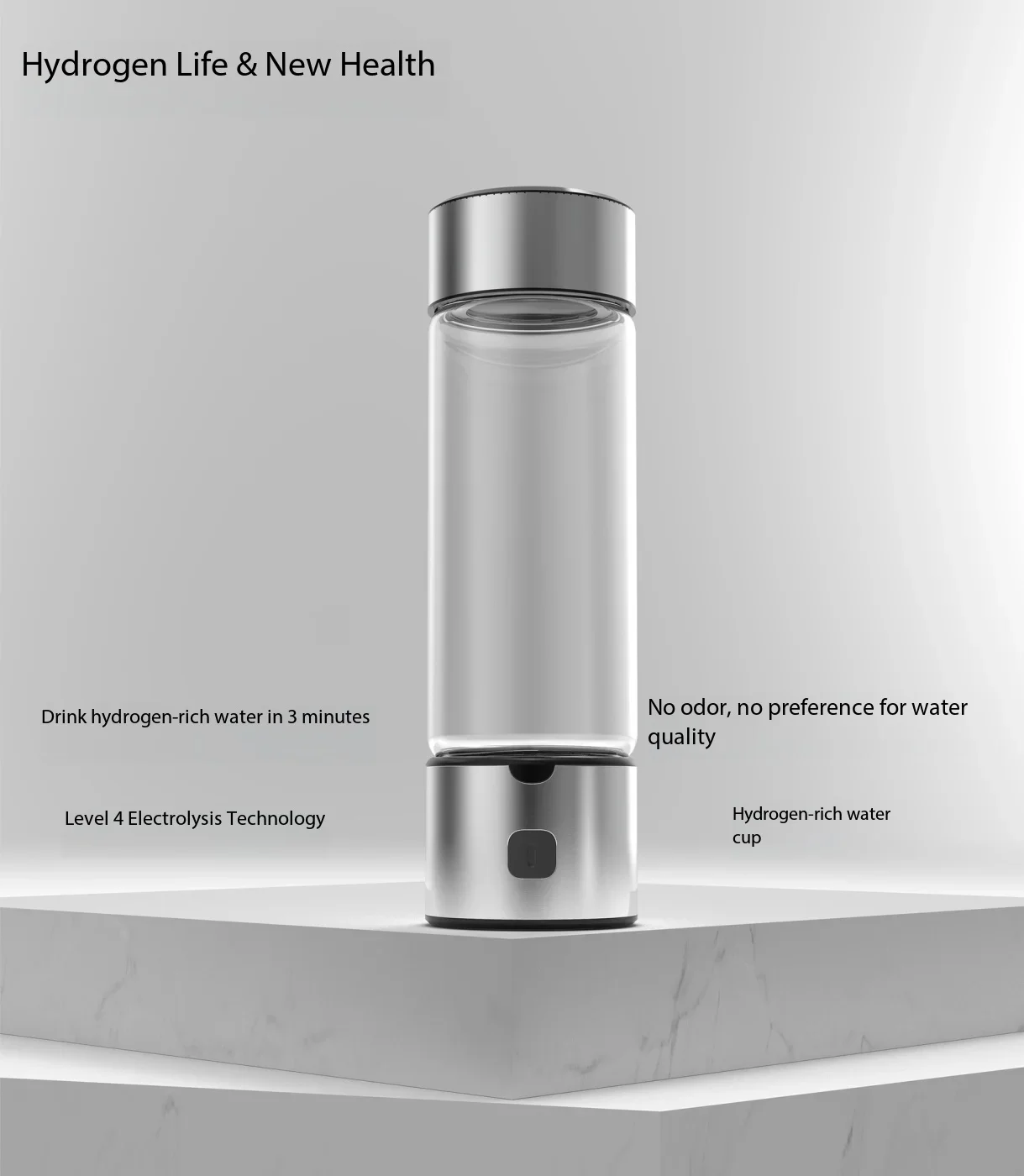 Hydrogen-rich water cup, portable hydrogen water cup, hydrogen water cup with SPE and PEM technology