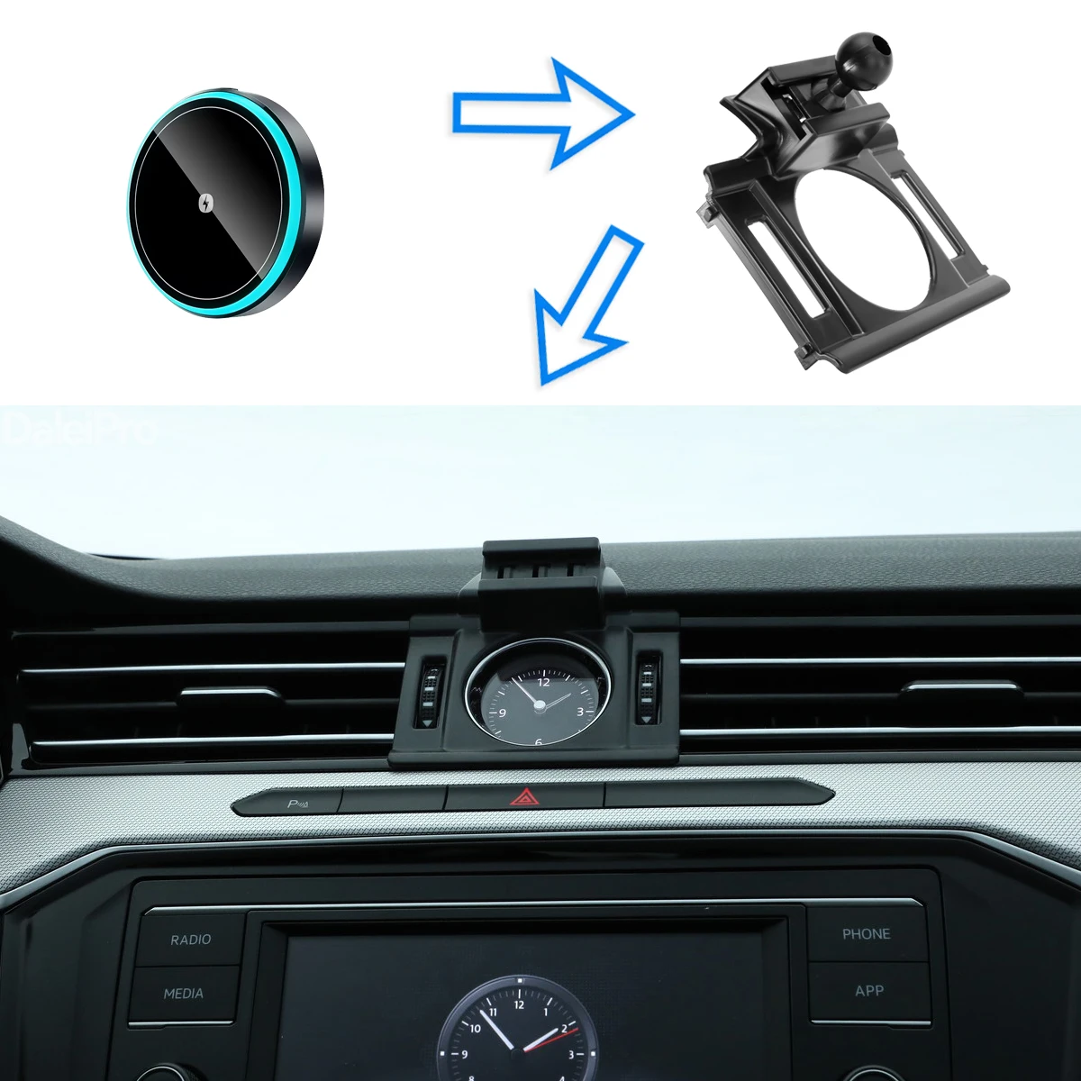 For Volkswagen VW Passat B8 2017 2018-2023 Car Phone Holder Wireless Charger Phone Auto-Clamping Strong Magnetic Holder Base