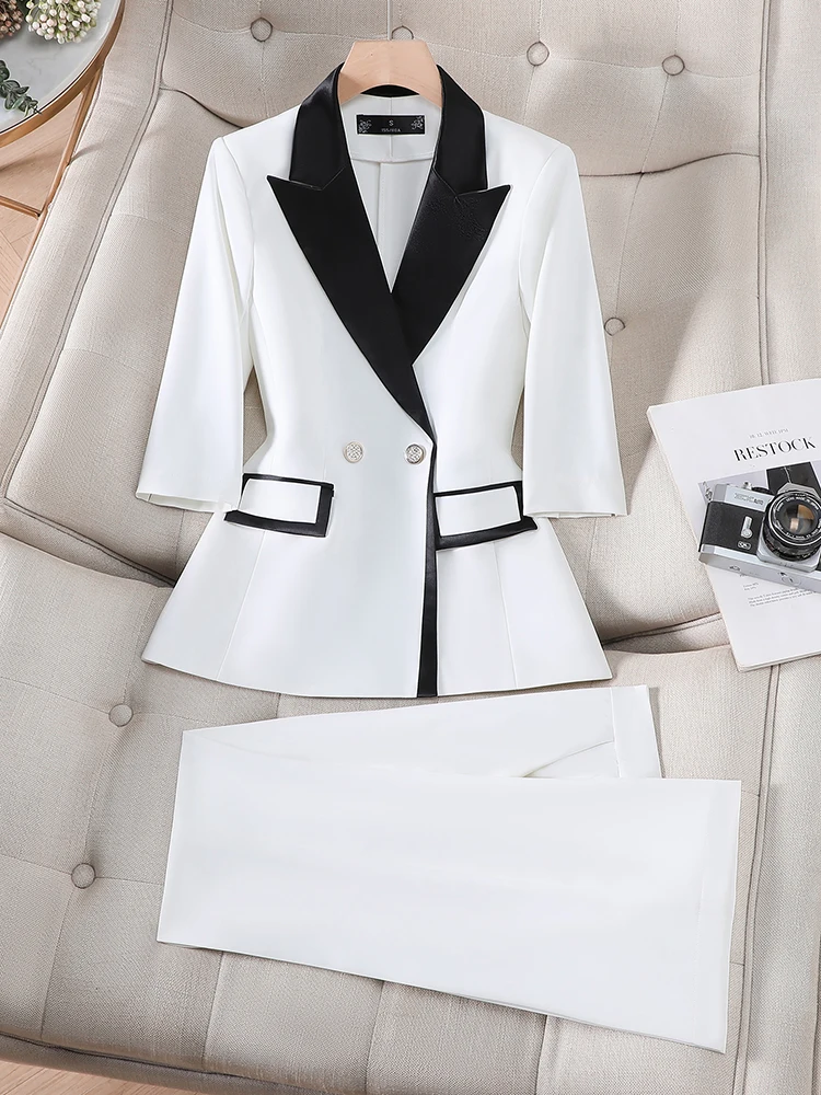 

Весенне-летний женский брючный костюм с коротким рукавом, комплект из 2 предметов: пиджак и брюки