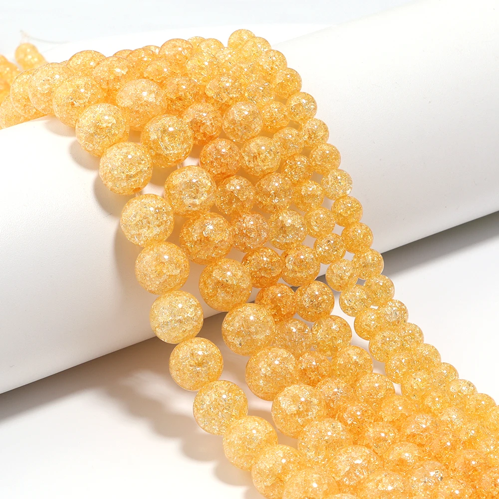 

1 String Yellow Color Round Popcorn Cracked Crystal Glass Beads Loose Beads For DIY Bracelet Necklace Jewelry Accessories