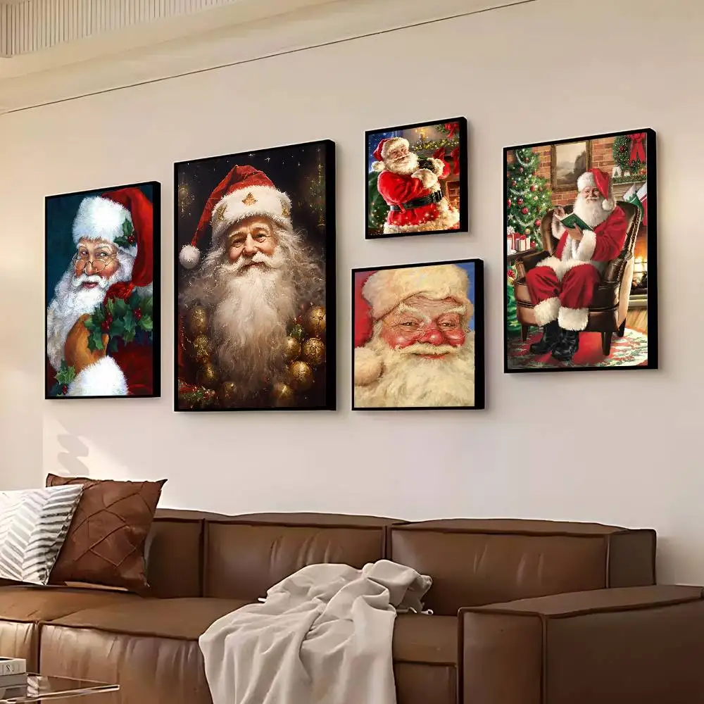 Vintage Santa Claus Portrait In Mistletoe Poster HD Quality Wall Art Retro Posters For Home Room Wall Decor Kawaii Room Decor