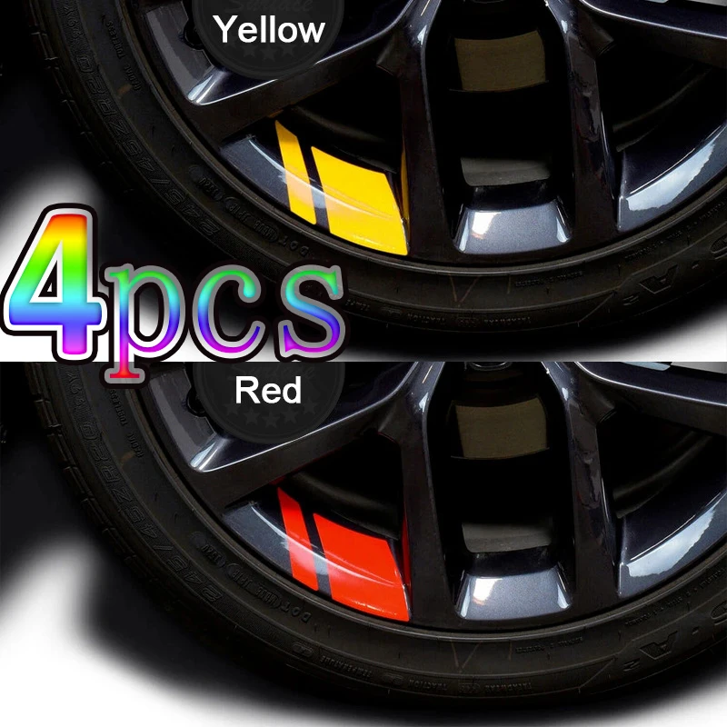 1/4pcs Car Sticker Reflective Car Wheel Rim Vinyl Warning Sticker Mark Stripe Racing Wheel Hub Decals for Decorative Car Sticker