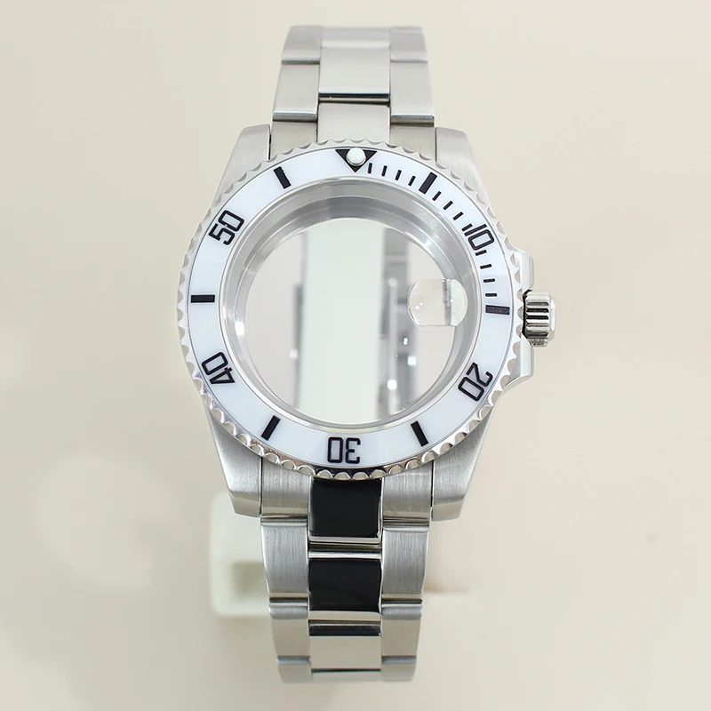 Silver 40mm watch case bands sapphire glass For SUB GMT NH34 NH35 NH36 Miyota 8215 ETA 2824 Movement Sloping Bezel Slide Buckle