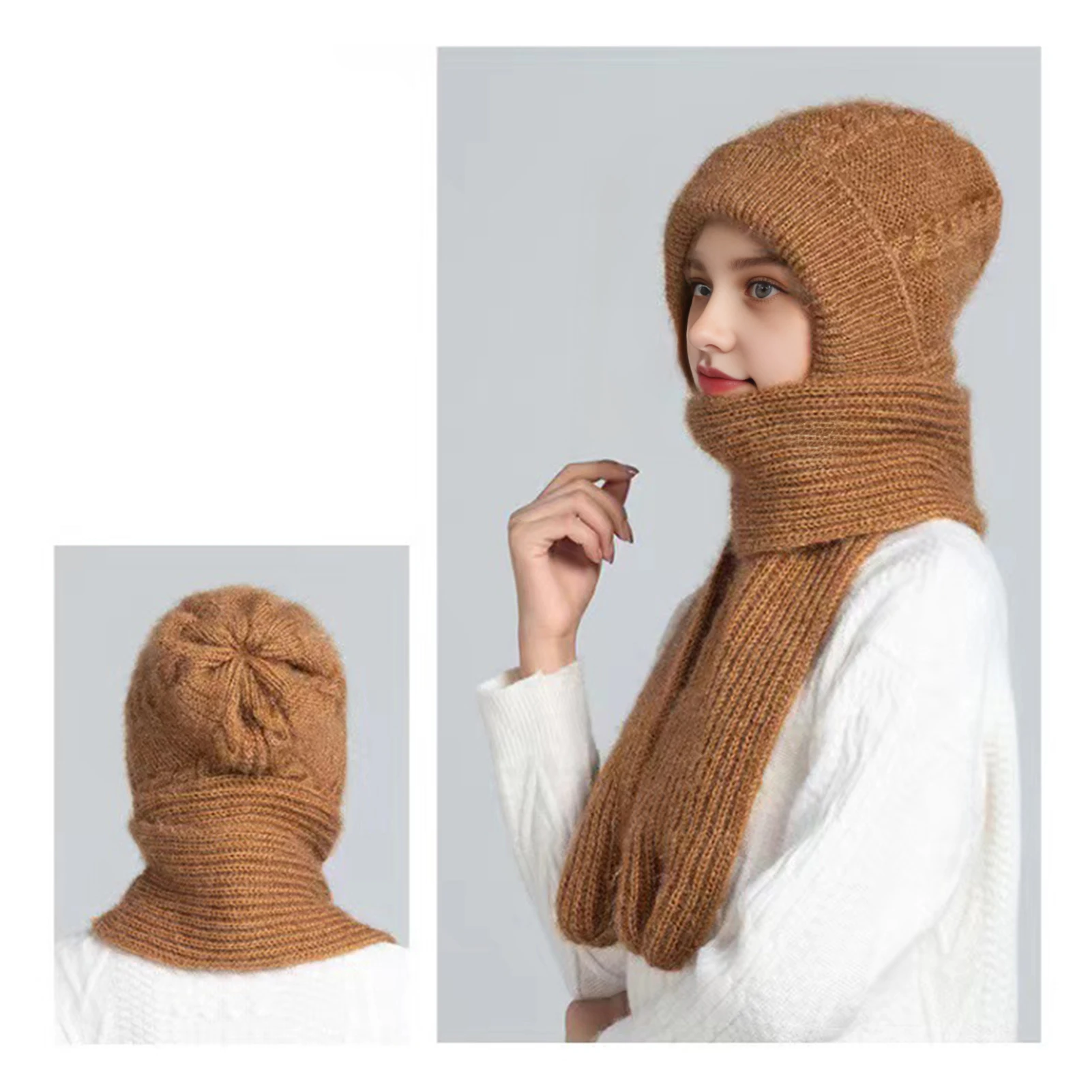 Warm Headwear Winter Hat Breathable Thermal Knit Hat Solid Color Scarf Hat for Autumn Winter Outdoor for Travel