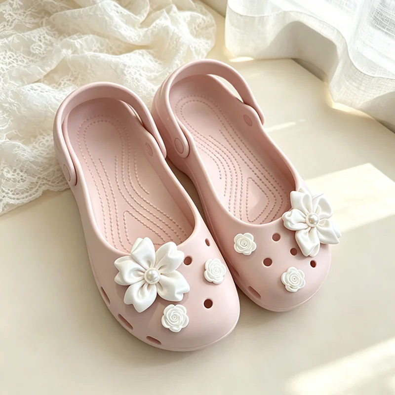 Elegant White Flower Ballet Clogs Accessories Women Summer 2026 Korean Style Camellia Shoes Charm Set Lady DIY Shoes Decorations