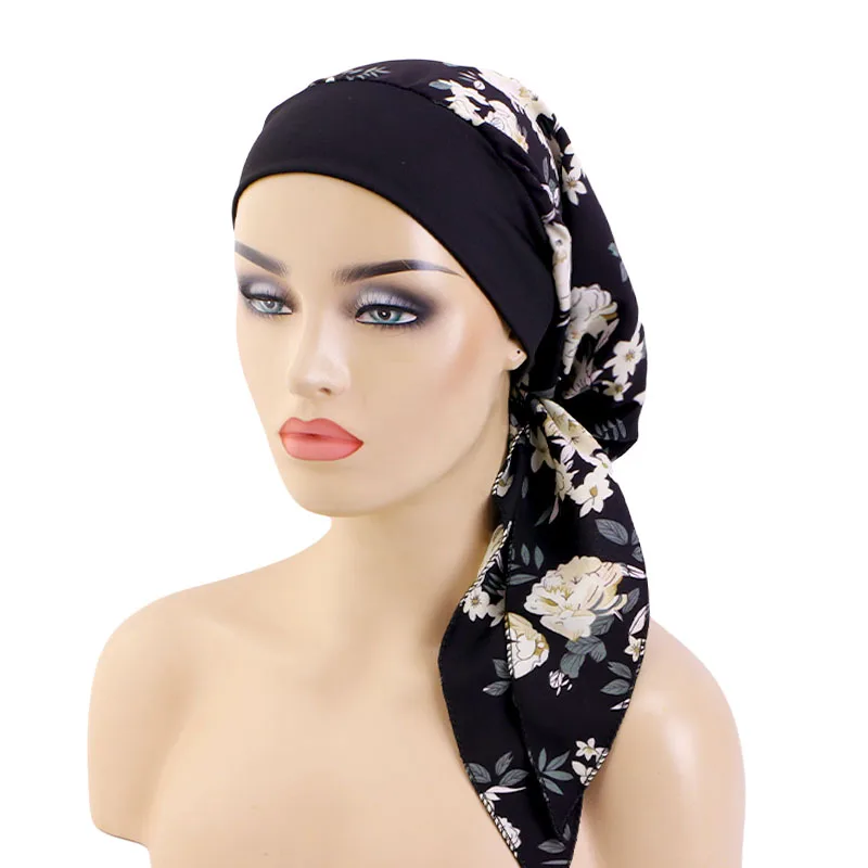 Women Printed Pre-tie Headscarf Elastic Muslim Female Turban Cancer Chemo Hat Hair Loss Cover Head Wrap Headwear Stretch Bandana