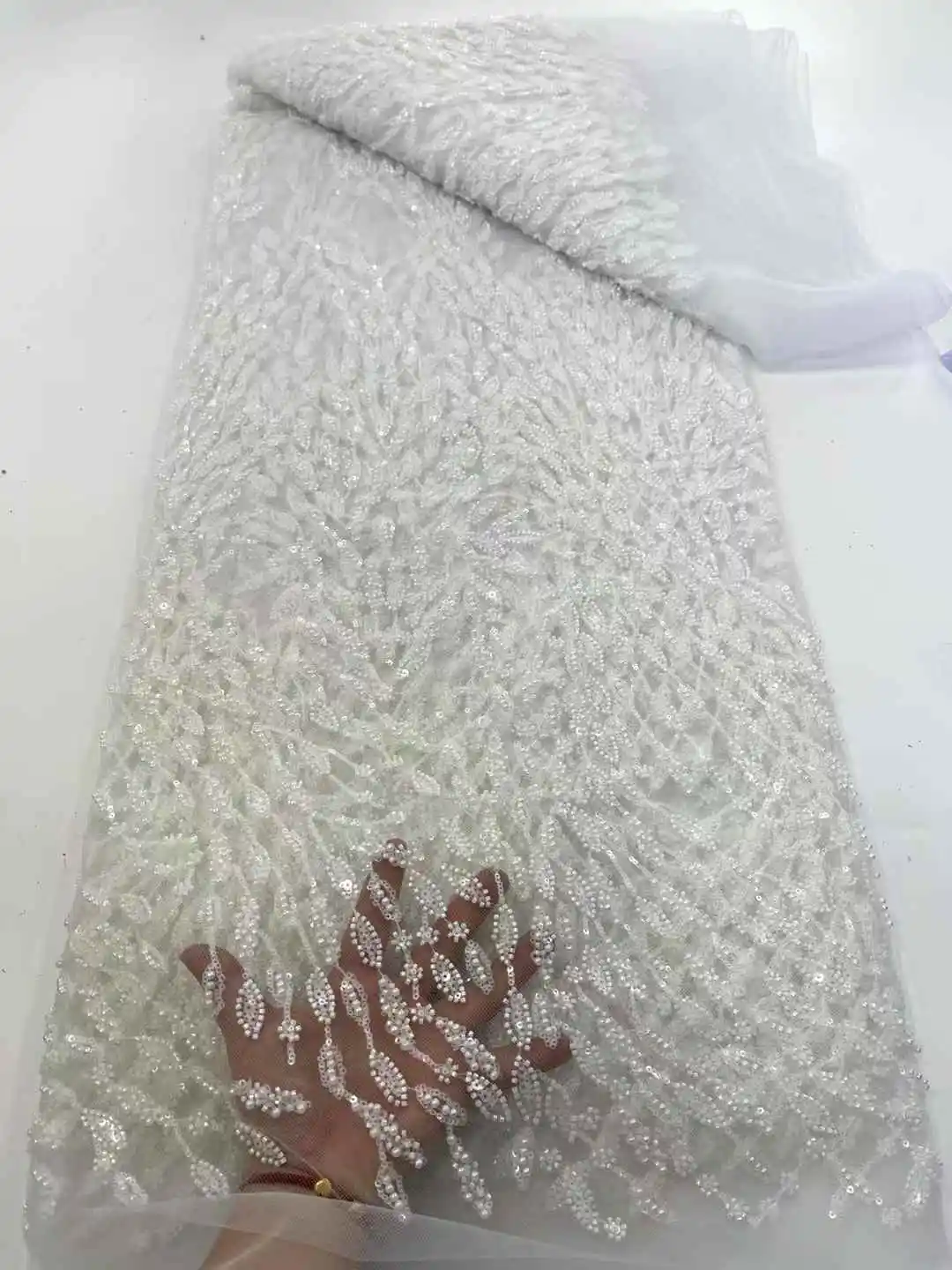 

Luxury African Sequins Beaded Lace Fabric 2025 High Quality Groom Nigerian Wedding Bridal Embroidery French Tulle Sewing