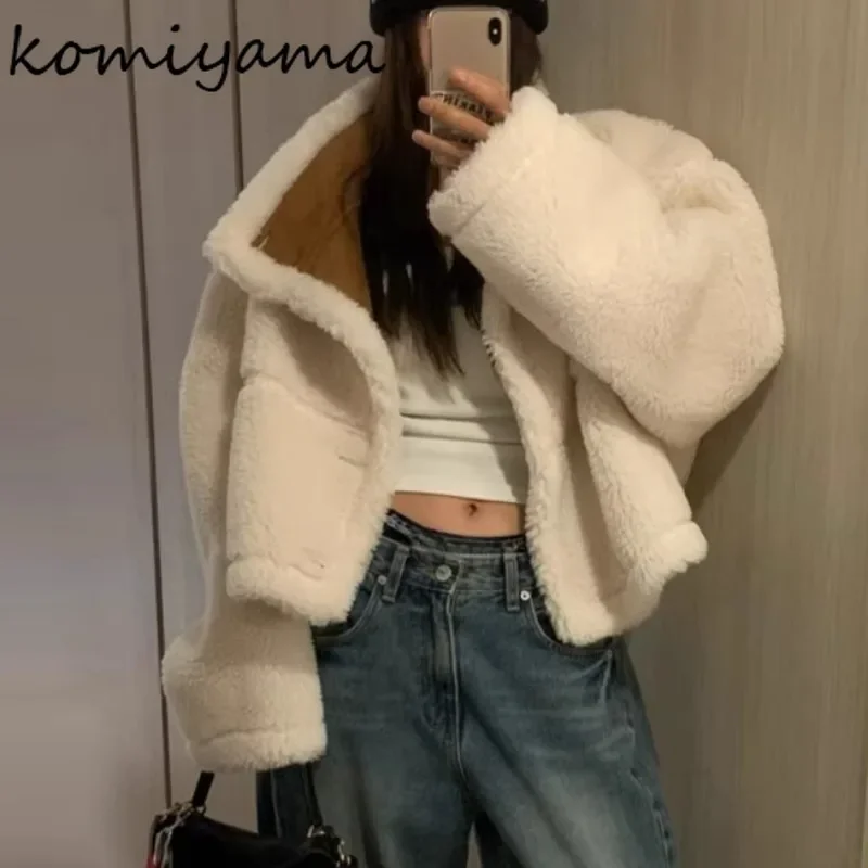 2 Ways Wear Women 2024 Outerwears  Lambswool Jacket Loose Long Sleeve Chaquetas Mujer All-match Jackets Autumn Winter Coats