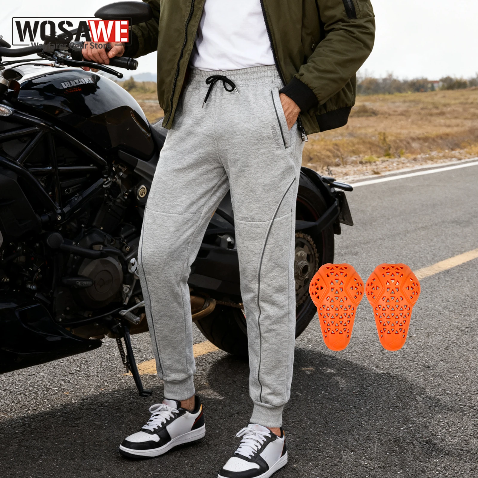 WOSAWE Motorcycle Biker Pants Men Thermal Fleece Lined Windproof Tapered Jogger Reflective YKK Pockets Street Riding Trousers
