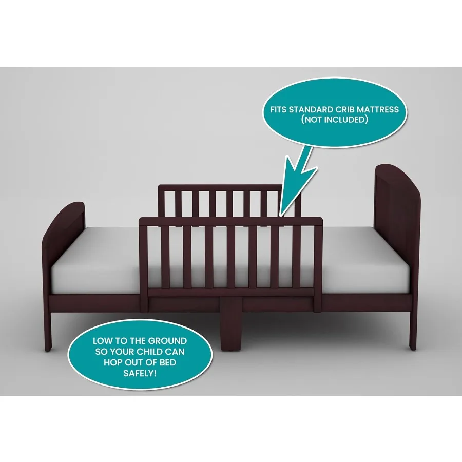 Toddler Bed Solid Wood Modern Design Transitional Bed with Side Rails for 's Bedroom with 2 Safety Guards Fits Crib