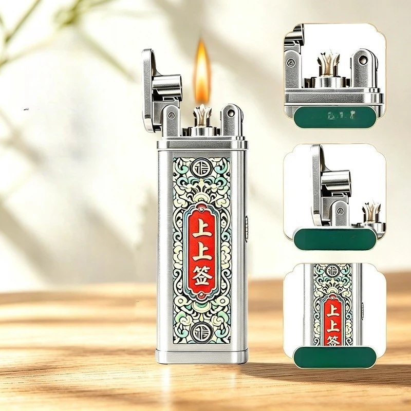 New Metal Vintage Luminous Lighter,  Slim Portable Kerosine Lighter, Double‑sided Color Printed, Premium‑feeling Creative Gift