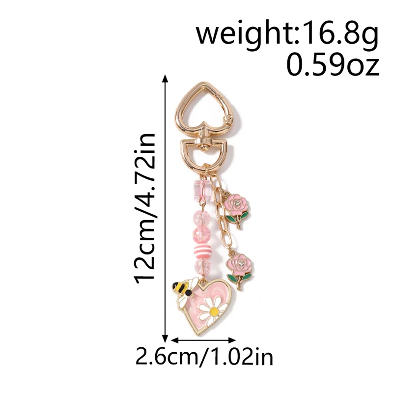 Aihua Niedlicher Hübscher Rosen-Blumen-Herz-Schlüsselanhänger für Frauen Mädchen Blumen-Bienen-Herzen Schlüsselringe Handtaschenanhänger Geburtstag Schmuck Geschenke – Detail 2