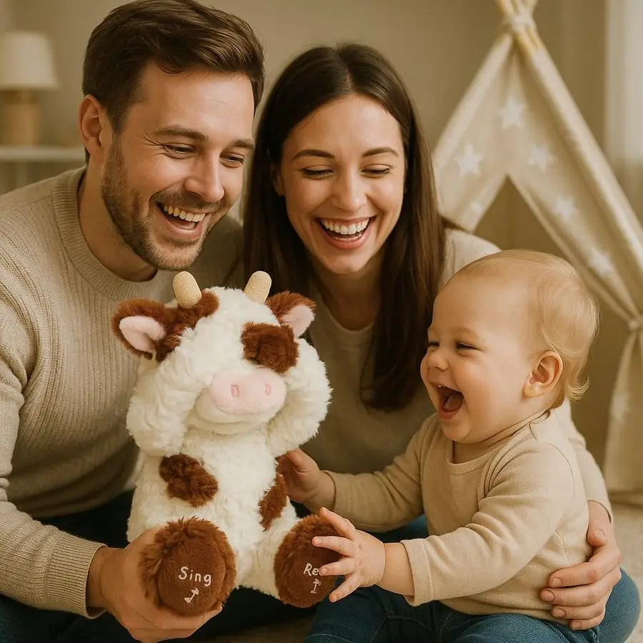 Peek A Boo Cow Ripeti interattivi Cosa dire Diario di peluche Giocattolo per bovini Canto musicale Parlante Peluche Adorabile elettrico