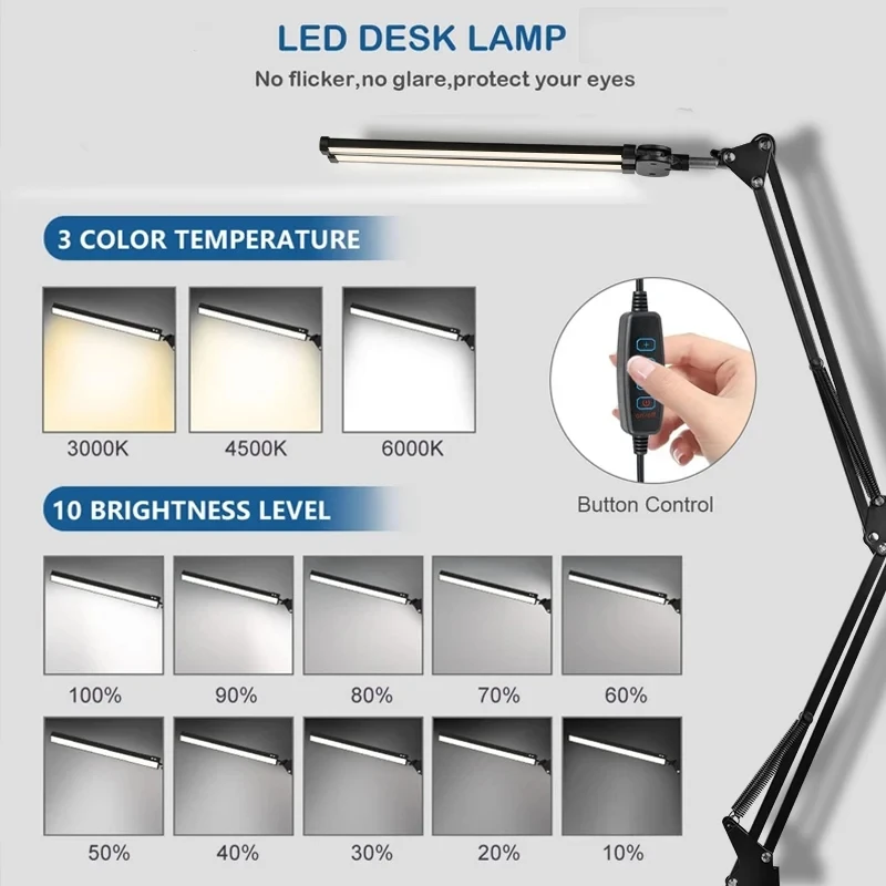 Imagem -05 - Clipe Usb Lâmpadas de Mesa Led Regulável Leitura Cabeça Dupla Candeeiro de Mesa Monitor de Luz Escritório Estudo Trabalho Luzes Dobráveis