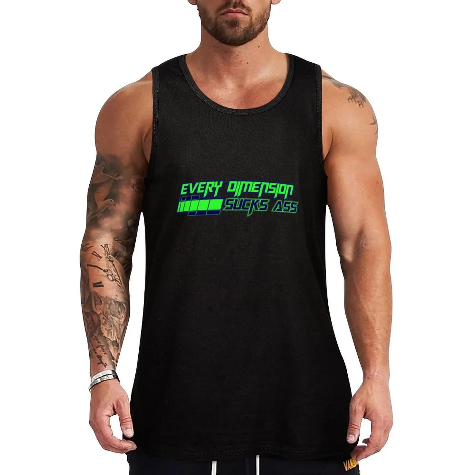 Every Dimension Sucks Ass (Green) Tank Top Durable Tank Top Wrinkle Resistant Casual Sleeveless