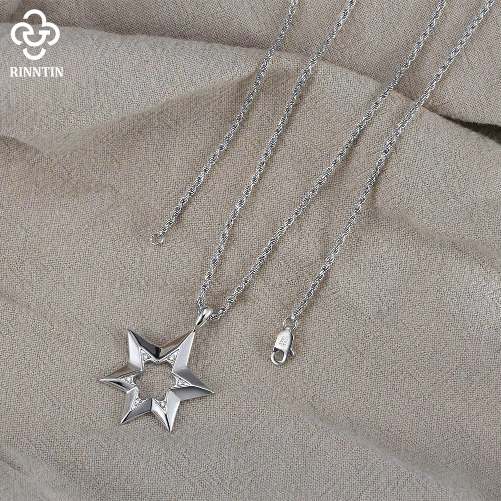 Imagem -03 - Sterling Silver Hexagonal Star Necklace para Homens e Mulheres Six Point Star Pendant Fashion Jewelry Gift Nmn11 Rinntin-925