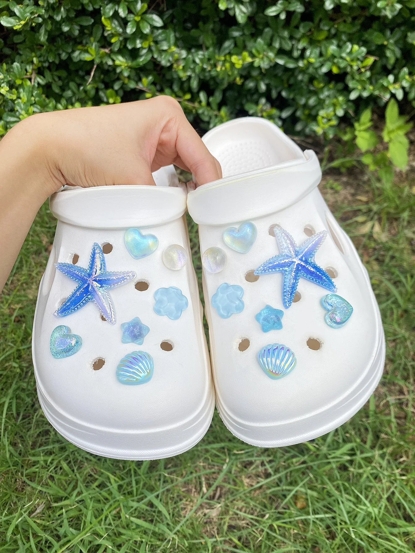 14 DIY blue shell, heart and star shoe buckle decorations, multi-functional shoe clip accessories for women's sandals, slippers image 4